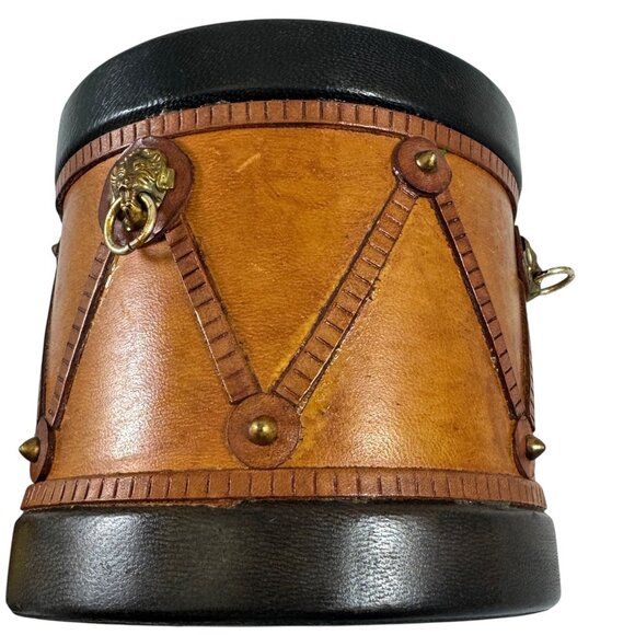 Brevettato Italian Tobacco Jar Humidor Leather Covered Glass Drum Vintage MCM - Picture 7 of 8